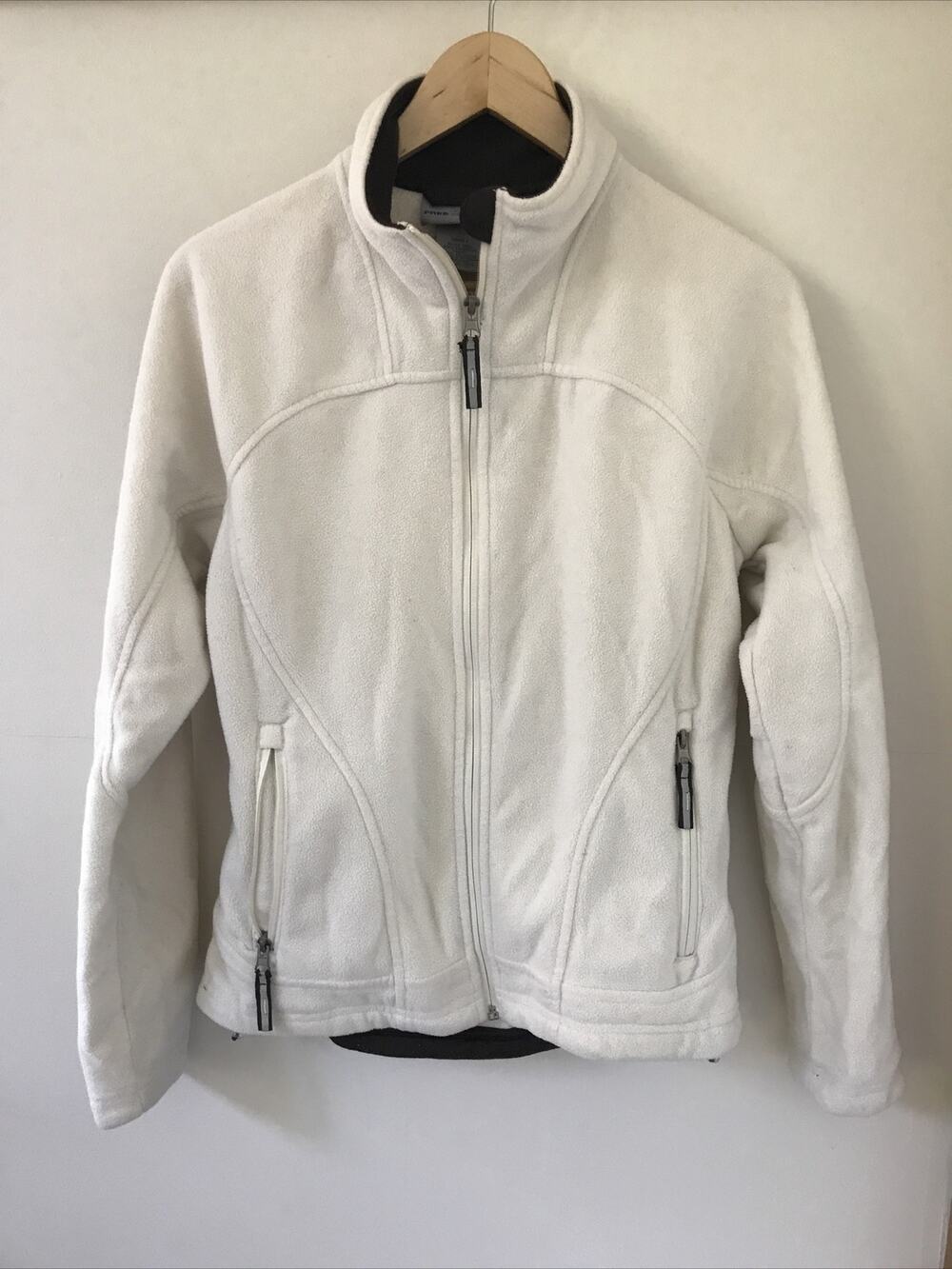 Free Country Womens Off White Zip Up Polyester Fleece Sweater Jacket Small 38"